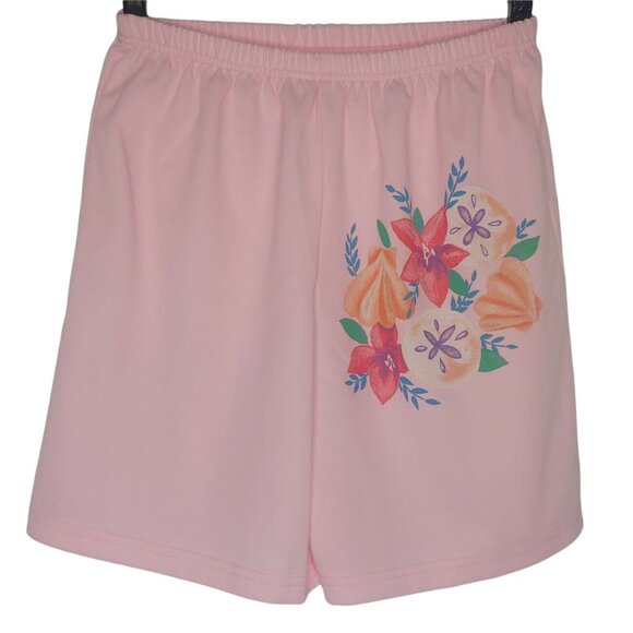 Vintage Haband For Her Medium Shirt Short Set Outfit Light Pink Floral Polyester - Picture 3 of 9